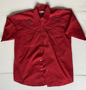 Vtg Western Pearl Snap Embroidered Horseshoe Short Sleeve Shirt Size L   - Picture 1 of 3