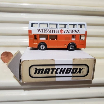 Matchbox MB17C 1981 Orange+Wht WH SMITH TRAVEL Leyland Titan London Bus NuBoxd - Image 1 of 4