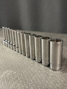 MINT Snap-On 1/4" Flank Drive 13pc SAE Standard DEEP 6-point Socket SET  1/8-5/8 - Picture 1 of 24