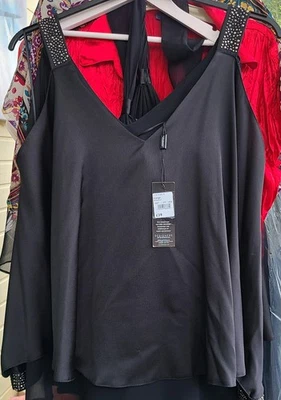 ladies Julien Macdonald 40" Size 16 Black Evening Party satin chiffon top blouse - Image 1 of 4