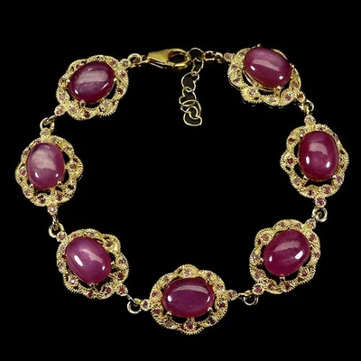 925 Sterling Silver Bracelet Oval Ruby 10x8mm Natural Gemstone Jewelry 7.5 Inch - Image 1 of 4