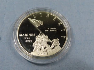 2005 P MARINE CORPS 230th ANNIVERSARY PROOF SILVER DOLLAR COIN IN CAPSULE ONLY - Picture 1 of 6