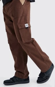 boohoo Herren Elastischer Bund Cargo Gürtel Hose Braun Medium Baumwolle - Bild 1 von 14