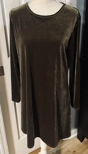 Vintage K C Spencer Velvet Shift Dress Brown Size 10 Long Sleeve Stretch 90s Y2K - Picture 1 of 7