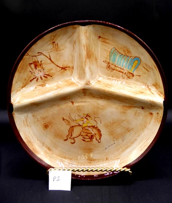 Three Fred Roberts Nasco del Coronado Divided Grill Plates Cowboy Campfire Wagon - Image 1 of 4
