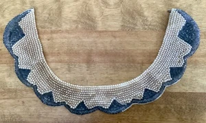 VTG Beaded Collar/Necklace Bib, Cream Colored Seed Beads/Black Beads, Lined - Picture 1 of 6