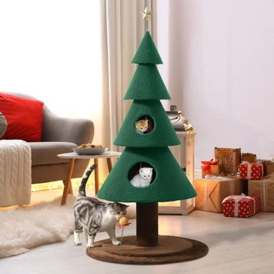 Christmas Cat Tree with Cat House Cat Tower for Indoor Cats with Cat Condos - Image 1 of 4