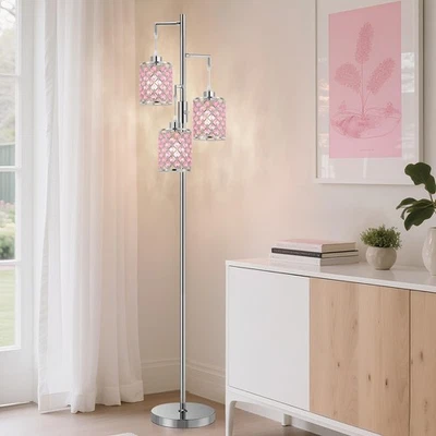 Pink Crystal Floor Lamp, 3-Light Standing Tall Lamp with Sparkling K9 Crystal... - Image 1 of 4
