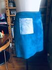 VINTAGE STYLE BLUE REAL SUEDE MINI JEANS CUT SKIRT UNUSUAL PATCH POCKET LINED