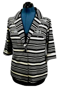 Peck & Peck Women Black Striped Blazer Jacket 3/4 Sleeve 1 Button Sequins Large - Picture 1 of 7