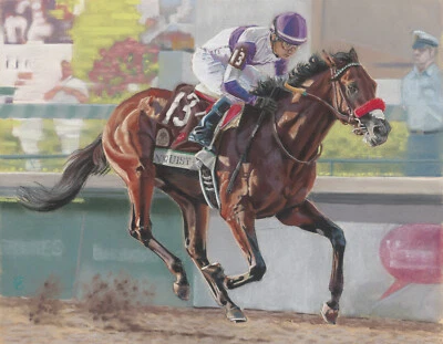 Impresión artística de lienzo enmarcado de carreras de caballos Derby de Kentucky ganador de Nyquist Foto 1 de 4