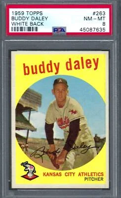 1959 Topps #263 PSA 8 Buddy Daley A's White Back 263 Nice! - Image 1 of 2