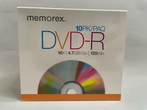 Memorex DVD-R 10 Pack 16x 4.7GB/Go 120min Brand New Factory Sealed - Picture 1 of 5