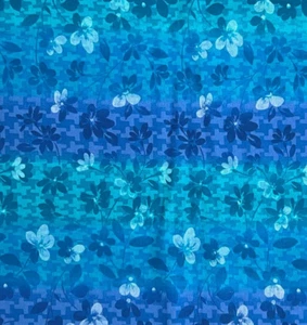 By 1/2 Yard Large Floral Flowers Hounds Tooth Stripe Blue Teal General Fabrics - Picture 1 of 4