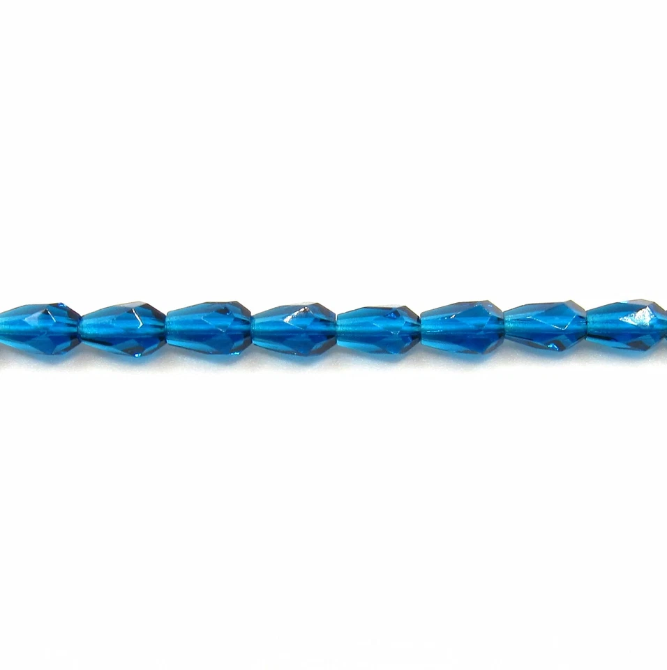 Capri Blue Transparent- 50 7x5 mm Teardrop Czech Glass Fire Polish Beads - Image 1 of 1