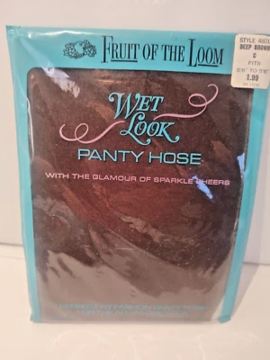 Vintage deep brown fruit of the loom wet look panty hose disco 4801 c fits 5'8" - Image 1 of 4