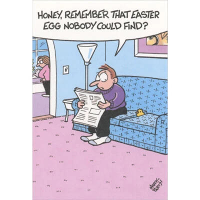 Man and Chick on Blue Couch Egg Nobody Could Find Funny / Humorous Easter Card - Image 1 of 2