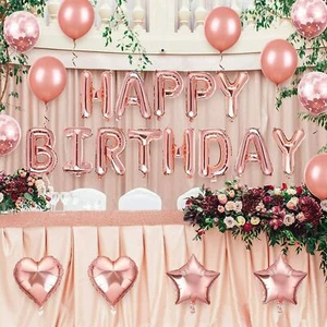 ROSE GOLD Decorations Rose Gold BALLOONS Happy Birthday Bunting Garland Banner - Picture 1 of 12
