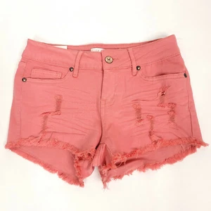 Kiss & Cry Womens Denim Shorts 1 Mid Rise Stretch Distressed Peach Comfortable  - Picture 1 of 12