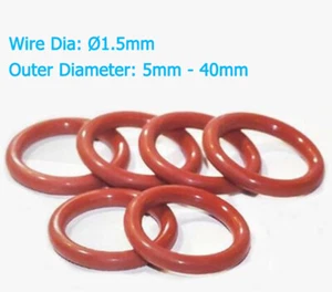 Junta tórica de silicona de 1,5 mm de grado alimenticio arandela junta tórica roja OD 5 mm - 40 mm - Imagen 1 de 9