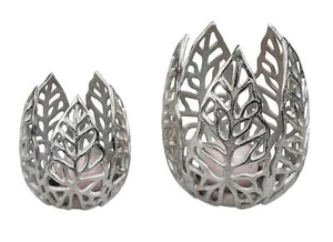 2er Set Porta Tealight Willi Fiore H.16cm +22cm Argento Alluminio FORMANO - Foto 1 di 2