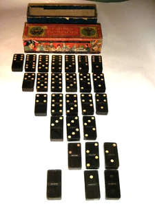 CROWN DOMINOES USA EMBOSSING CO. VINTAGE TOLLE GRAFIK HOLZ BLAUE BOX INDIANER - Bild 1 von 9
