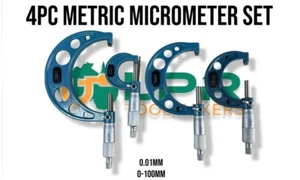 Micrometer Precision 4pc Set (0-100mm x .01mm increments) Molded Box - Picture 1 of 4