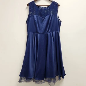 Torrid Womens Sleeveless Midi Dress Tulle Lined Size 16 Navy Blue Lace Bodice - Picture 1 of 14