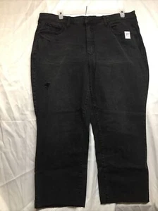 Time & Tru Women Crop Jeans Distressed Straight Black Pants Size 20 BRAND NEW - Picture 1 of 16