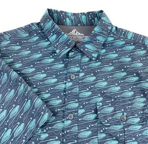 Croft & Barrow Men's Quick Dry S/S Gray Fly Fishing Motif Outdoor Shirt Large - Picture 1 of 9