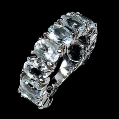 925 Anillo Plata de Ley Ovalado Aguamarina 7x5mm Gema Natural Joyería Talla 8.5 - Imagen 1 de 4
