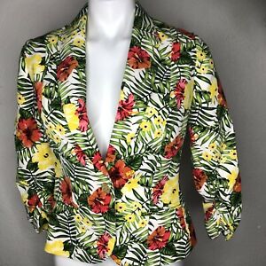 XOXO Women's Tropical-Print Junior One-Button Ruched Blazer, Green/Multi, Medium