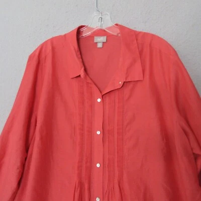 J Jill Top Plus 2X Button Cotton Silk Pintuck Lagenlook Career Office Timeless Foto 1 de 4