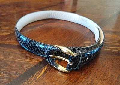 Cinto de pele de cobra vintage Marco Bianchini couro preto Vero rabanete Florença Itália - Imagem 1 de 4