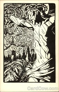 Postal de colección religiosa de Jesucristo en corona de espinas colgada en la cruz - Imagen 1 de 2