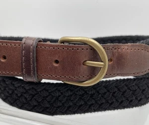 Vintage Black Braided Rope Belt Men's 33 34 Brass buckle Academia - Picture 1 of 5