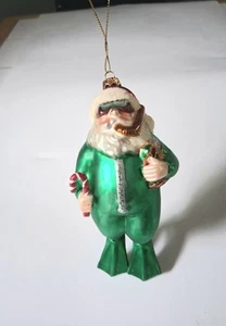 7" Tall Blown Glass Snorkeling Santa Christmas Ornament In Green Suit And Fins - Picture 1 of 8