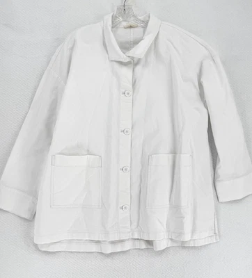 Chaqueta Eileen Fisher para mujer blanca cáñamo algodón elástico de gran tamaño con botones talla L Foto 1 de 4