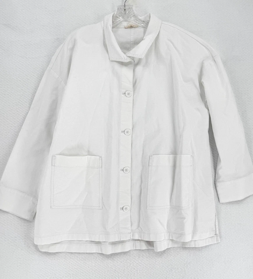 Chaqueta Eileen Fisher para mujer blanca cáñamo algodón elástico de gran tamaño con botones talla L Foto 1 de 4
