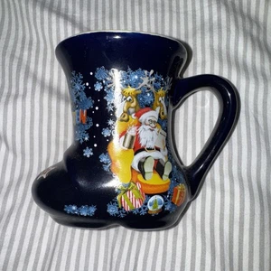 Frohe Weihnachten German Christmas Boot Mug Nikolausbären Bäume Geschenke Kobaltblau - Bild 1 von 4