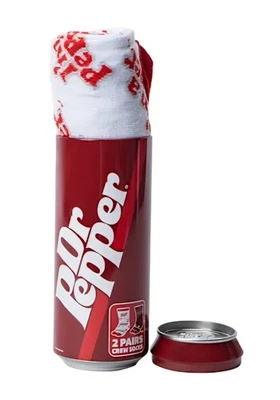 全新 Dr Pepper 苏打水罐袜 2 对男式船员袜 收藏锡  — 第 1/3 张图片