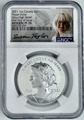 2021 $1 Canada Peace Dollar Silver Ultra High Relief Reverse Proof NGC PF 70 FDI - Image 1 of 2