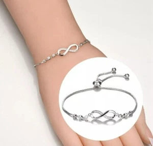 Silver Plated Infinity Friendship Bracelet Created with Crystals - Picture 1 of 26