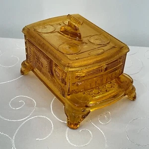 Gänseblümchen & Knopf gepresstes Braunglas Kommode Box Gusseisen Ofenform Bonboniere - Bild 1 von 10