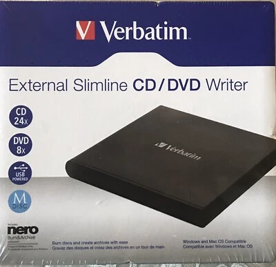 Verbatin External Slimline CD/DVD Writer.  NEW In Original Package Sealed. - Image 1 of 2