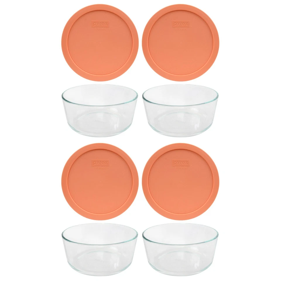 Pyrex 7203 7-Cup Round Glass Food Storage Bowl w/ 7402-PC Red Plastic Lid