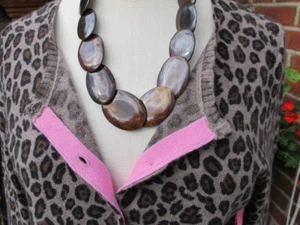 100% Cashmere Cardigan Gharani Strok Small brown leopard animal print bnwt £215 - Picture 1 of 4