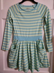 ~ CIRCO Green and Blue Striped Long Sleeved Dress Girls Size 7-8 Pockets - Picture 1 of 4