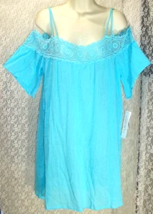 La Blanca L/XL Blue Cotton Strappy off shoulder Resort/Cruise Top Beach $79 NWT - Picture 1 of 6