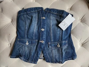 ZARA NEW WOMAN strapless TRF DENIM TOP NAVY BLUE XXL - Picture 1 of 15